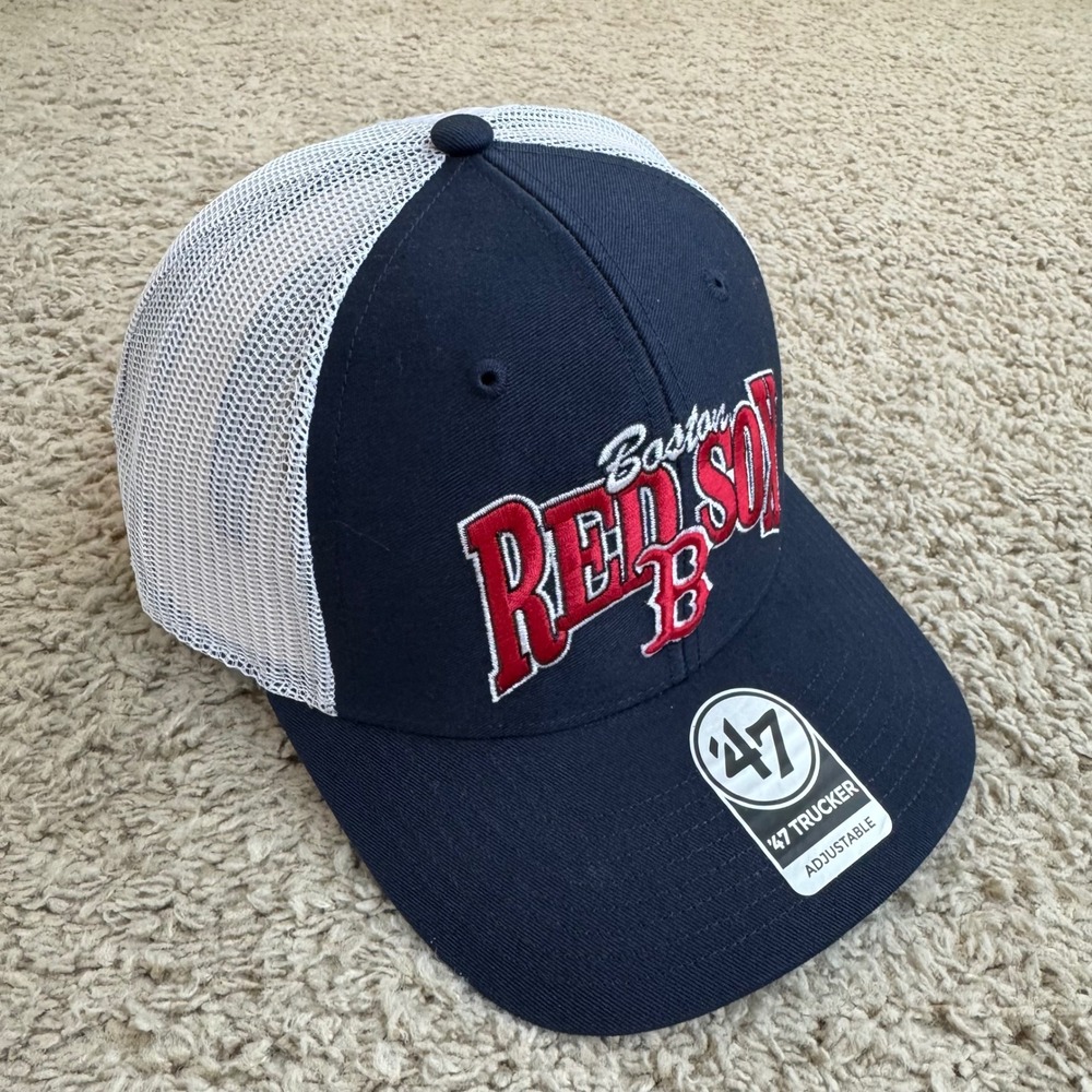 Boston Red Sox Hat 47 Keystone Trucker Snapback Navy White Arch Logo MLB Cap NWT
